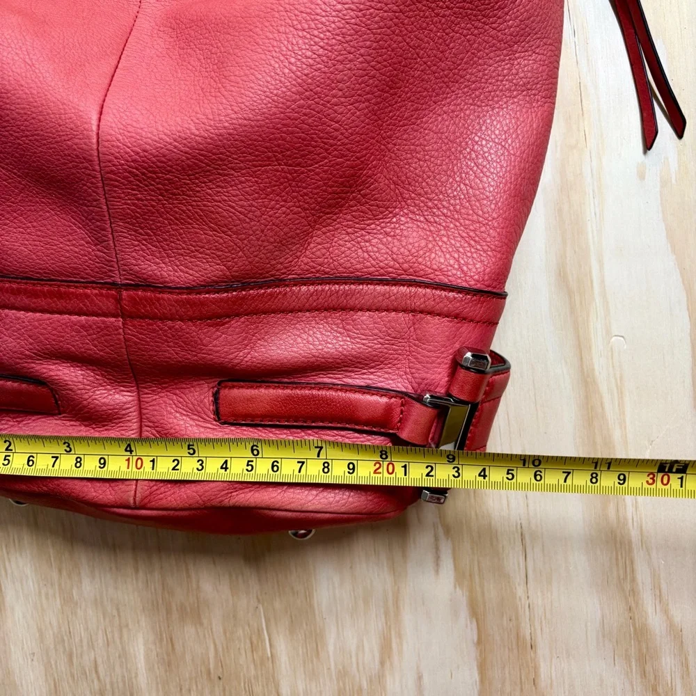 B. Makowsky Coral Red Pebbled Leather Hobo Shoulder Bag Slouch Purse